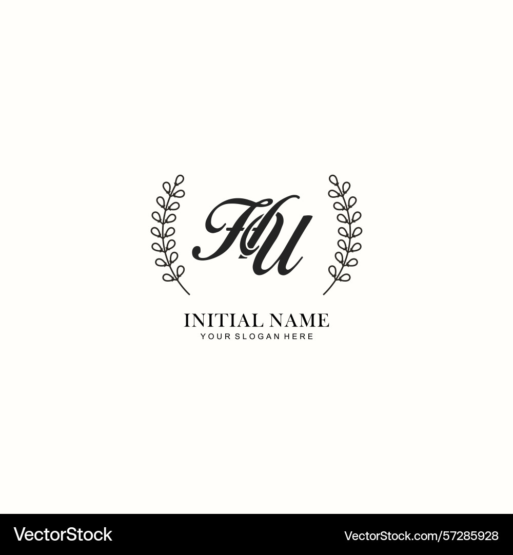Hu initial logo templates with botanical elements Hu initial logo templates with botanical elements vector image