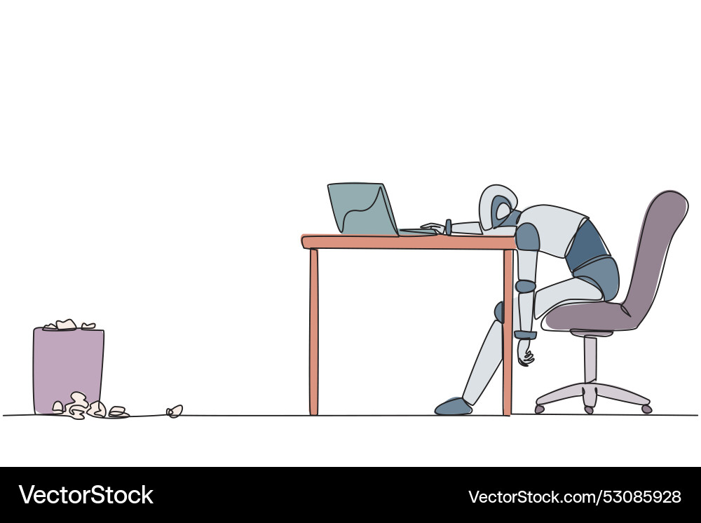 Single continuous line drawing robot sitting Vector Image