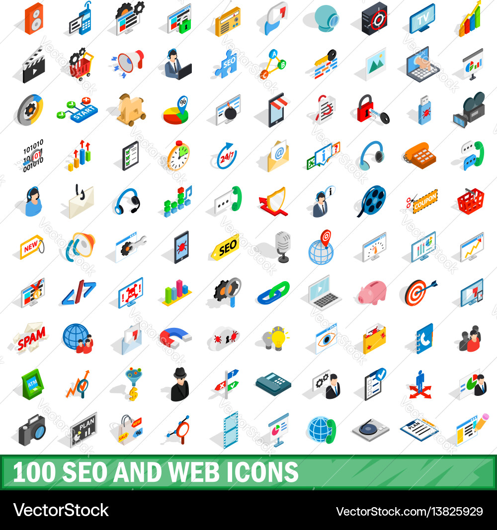 100 seo and web icons set isometric 3d style 100 seo and web icons set isometric 3d style vector image