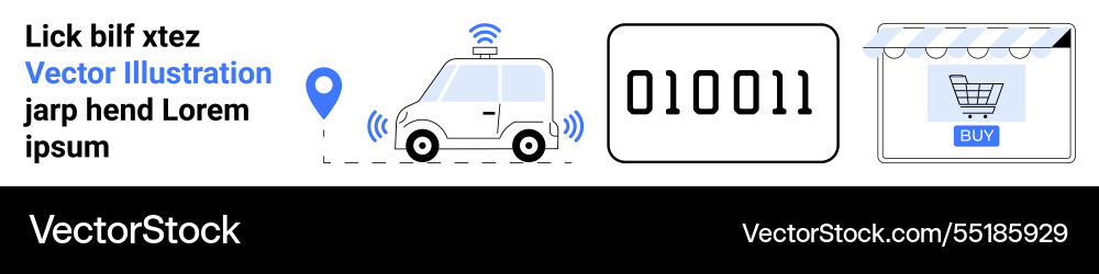 Autonomous delivery van with geolocation binary Autonomous delivery van with geolocation binary Vector Image