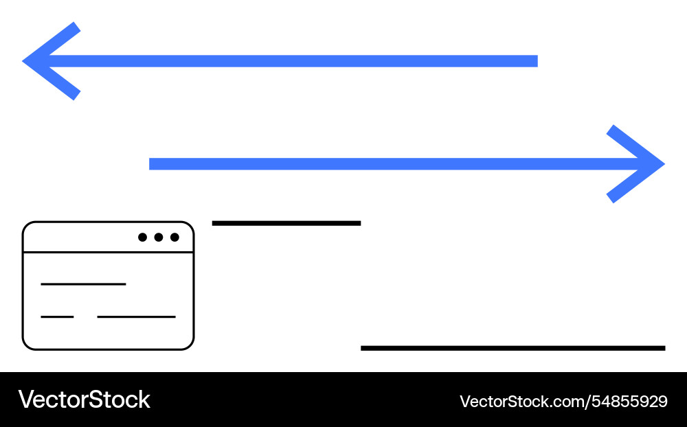 Bidirectional data flow with arrows and browser Bidirectional data flow with arrows and browser vector image