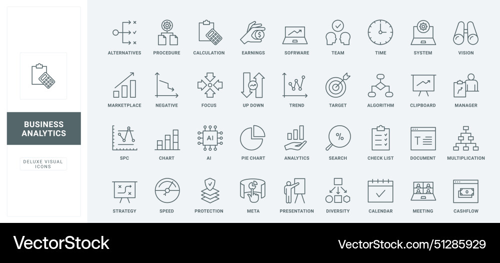 Business data analysis and analytics line icons Business data analysis and analytics line icons vector image