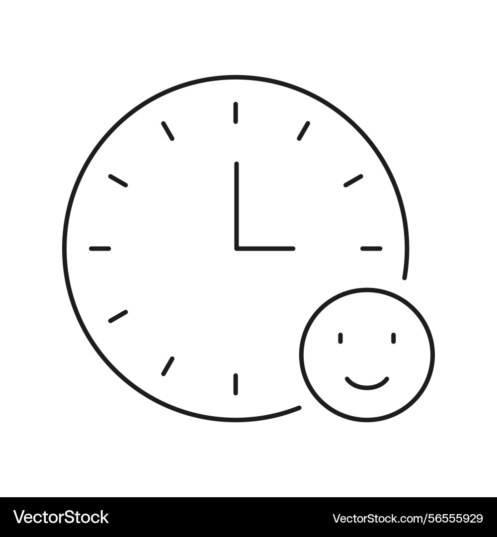 Clock with smiling face line icon time management Vector Image
