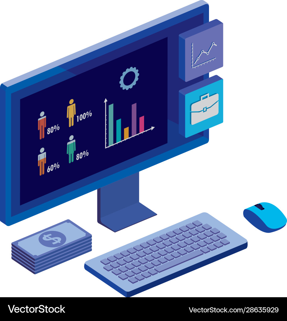 Computer Desktop mit Statistik und Menü-App Computer Desktop mit Statistik und Menü-App vektorbild