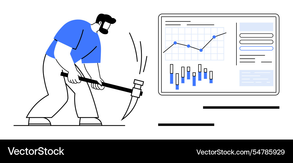 Data analyst using pickaxe to uncover insights vector image