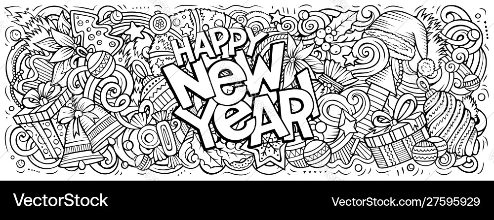 New Year Doodle Festive Objects vector image