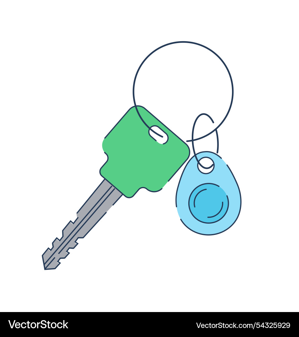 Set of keys keyring with green key at ring Vector Image