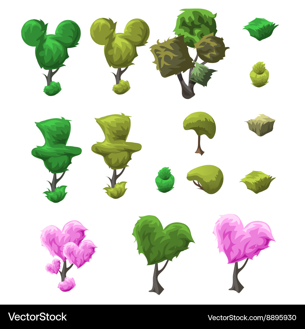 Big topiary tree set of various forms vector image