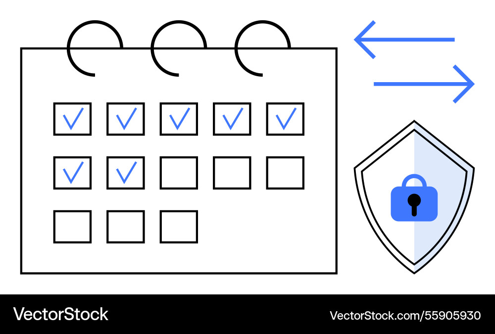 Calendar with checkmarks security shield Calendar with checkmarks security shield vector image