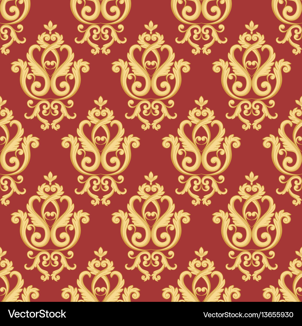 Damask Gold Red Floral Pattern Vector Image