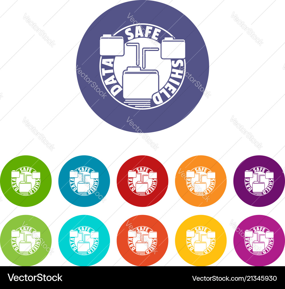 Data save shield icons set color Data save shield icons set color vector image