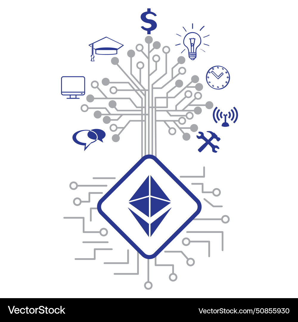 Grow ethereum crypto tree on cpu computer chip Grow ethereum crypto tree on cpu computer chip Vector Image