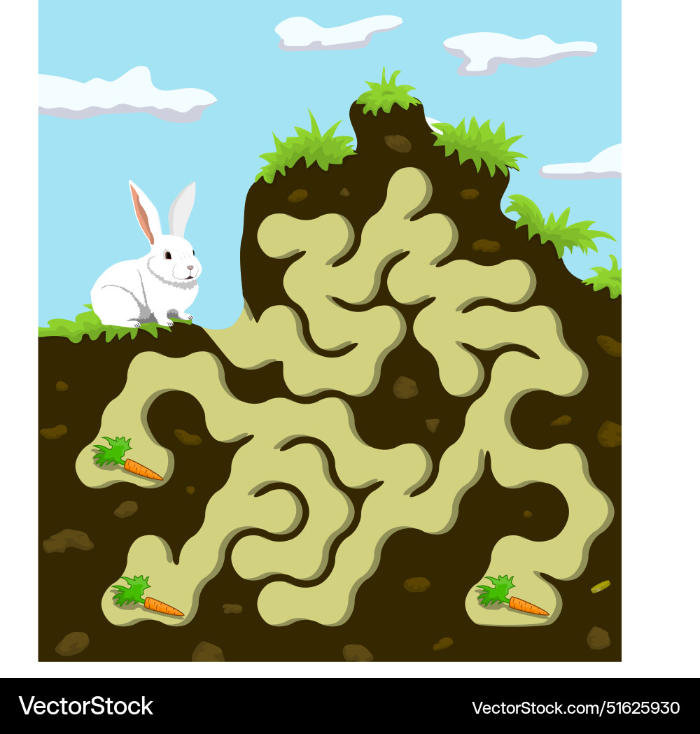 Help rabbit to find three carrots maze game Help rabbit to find three carrots maze game vector image