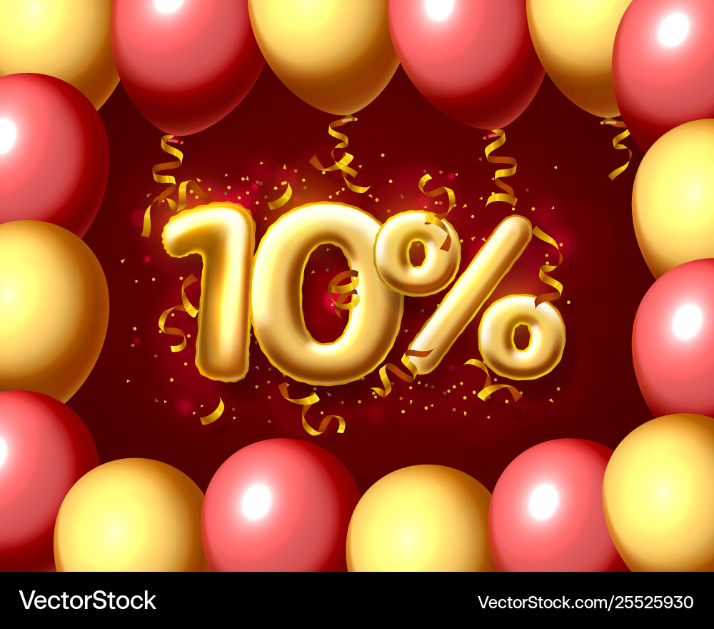 Sale 10 off balloon number on red background Sale 10 off balloon number on red background vector image