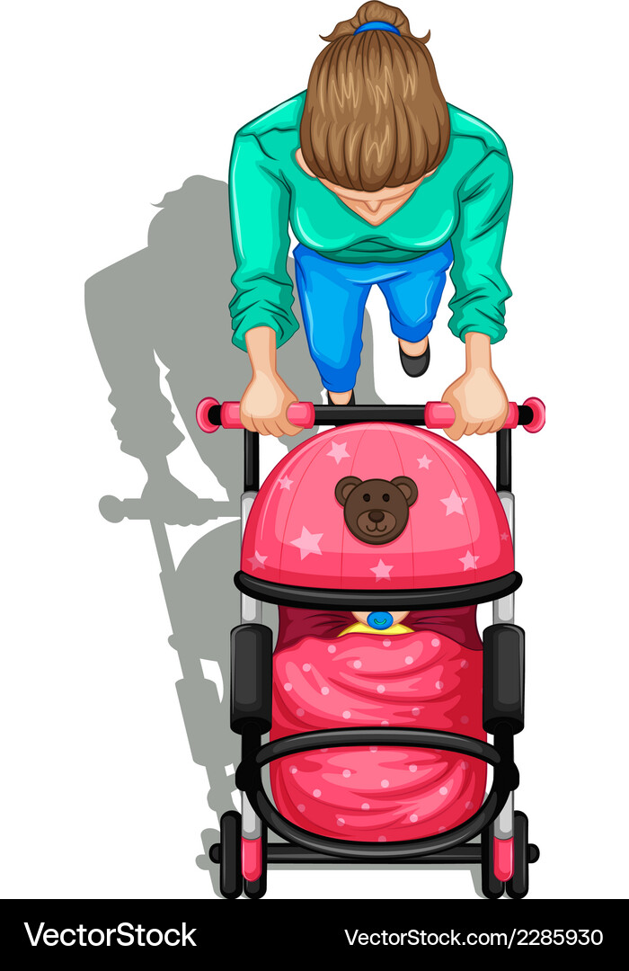Top View of Mother with Stroller Vector Image