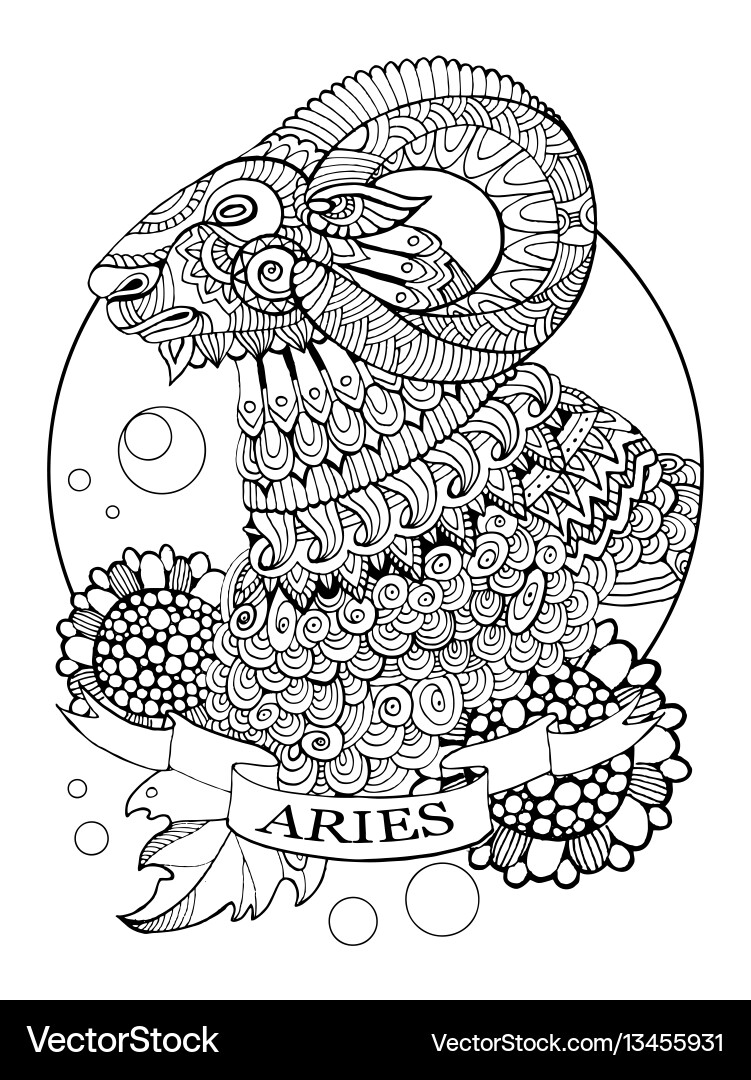 Aries Zodiac Symbol Coloring Page vector image