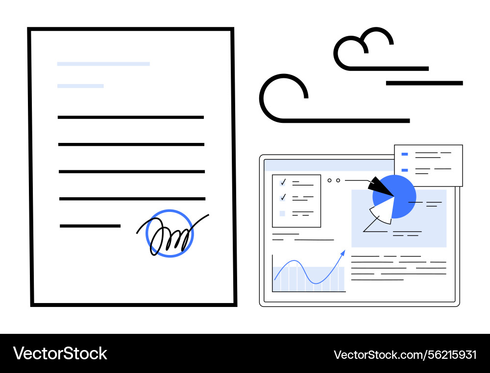 Digital document signing and online data analysis Digital document signing and online data analysis vector image