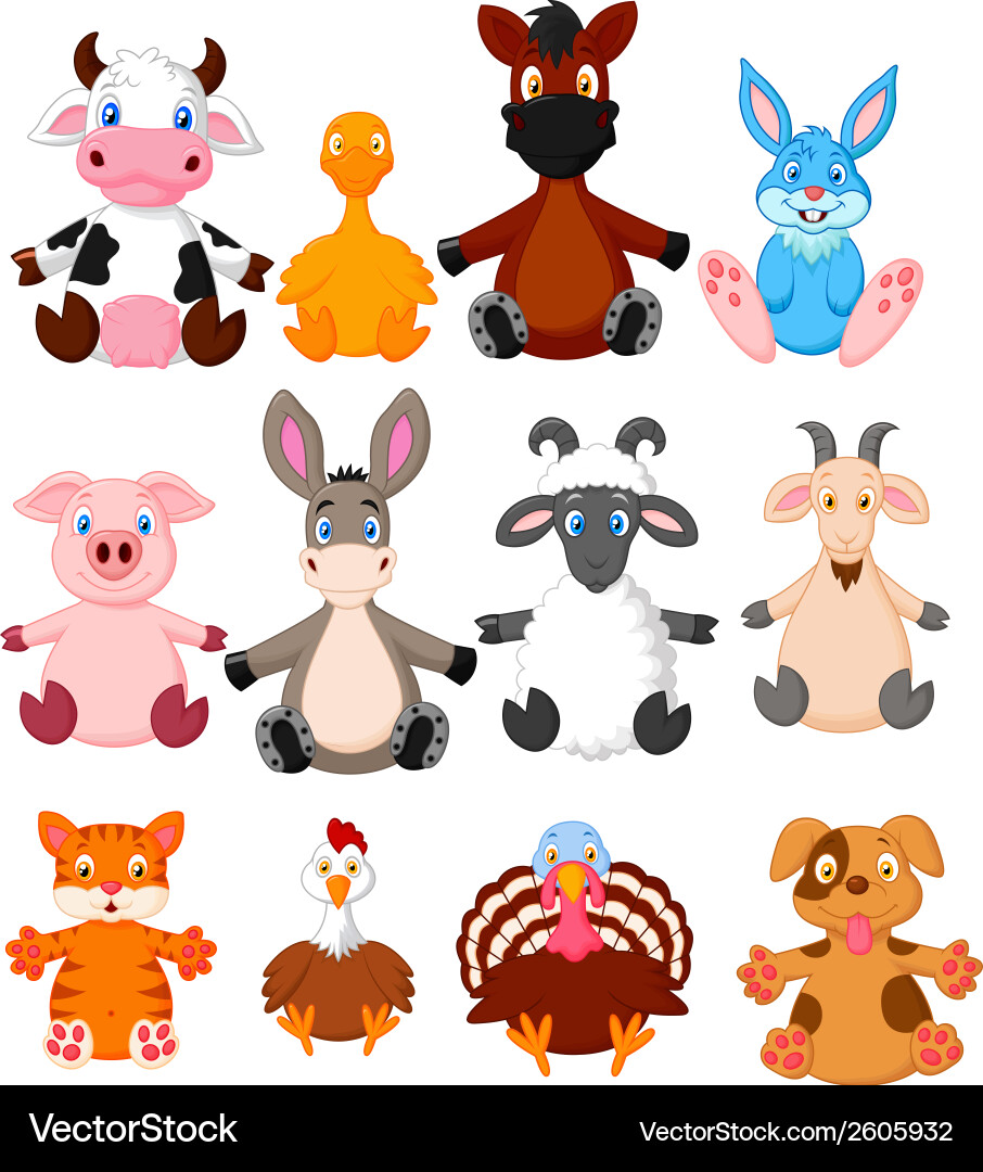 Cute Farm Animals Cartoon Set – Royalty-Free Vector | VectorStock, image size:906x1080
