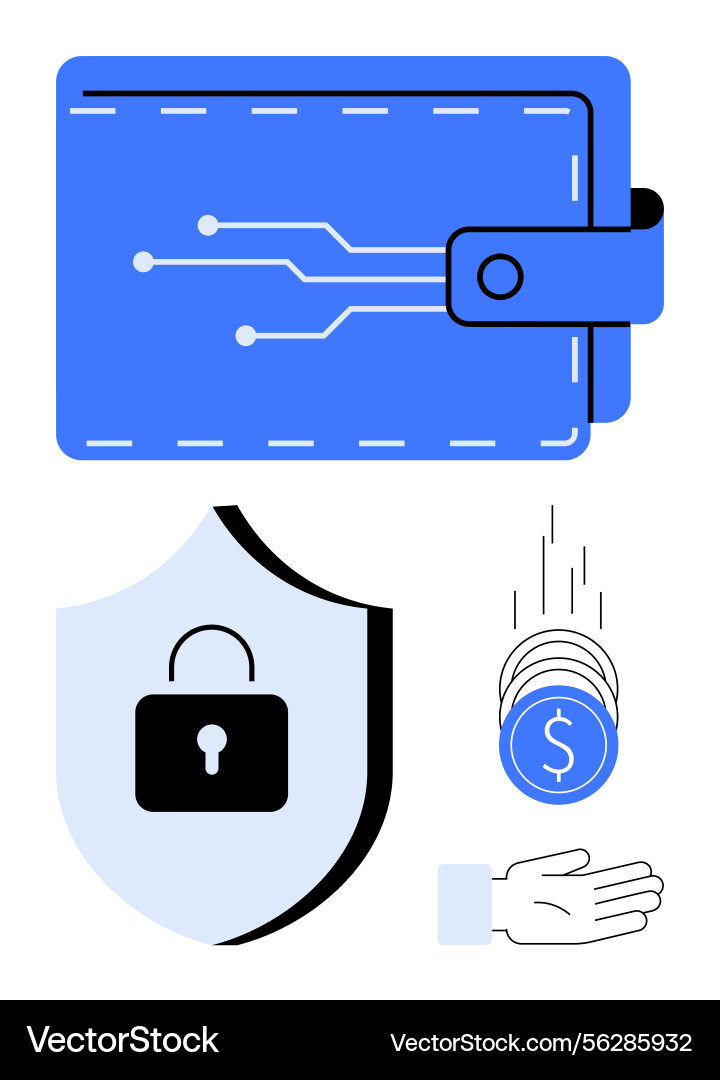 Digital wallet with secure transactions and data Digital wallet with secure transactions and data Vector Image