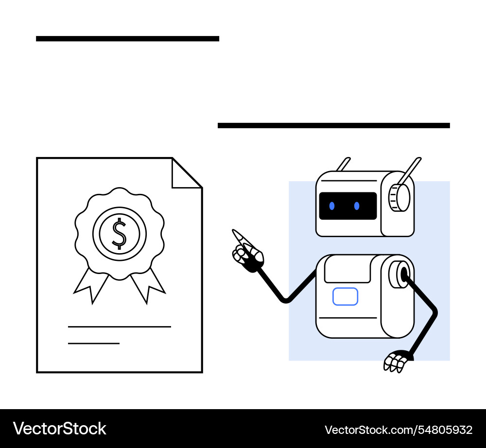 Robot pointing at financial document with dollar Robot pointing at financial document with dollar vector image