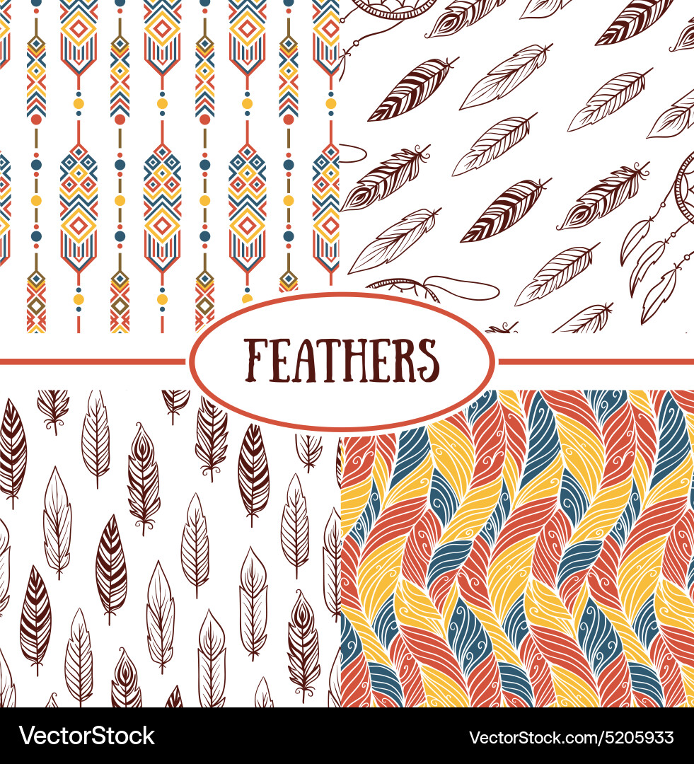 Ethnic seamless patterns with feathers vector image