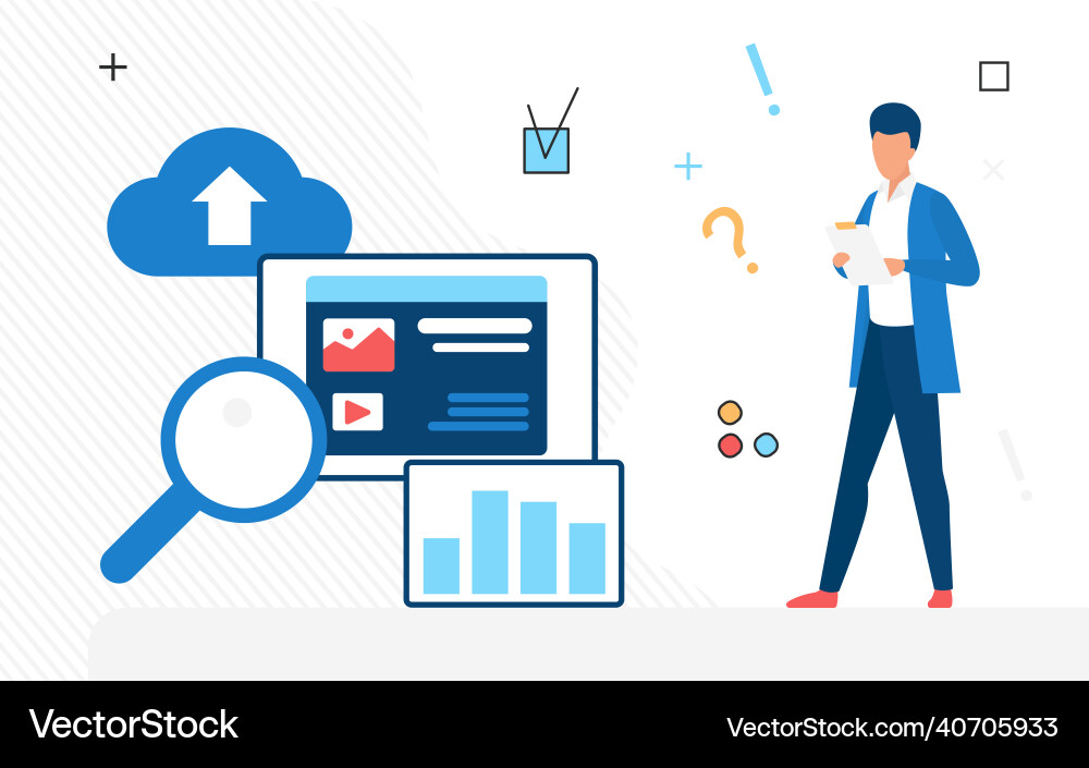 Magnifying media content cloud storage computing vector image