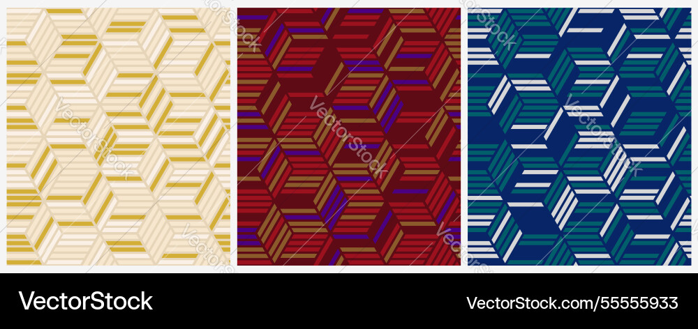 Seamless geometric cube pattern set vector image