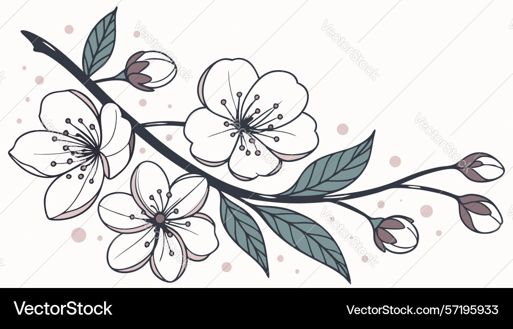 White blossom branch element design generative ai vector image