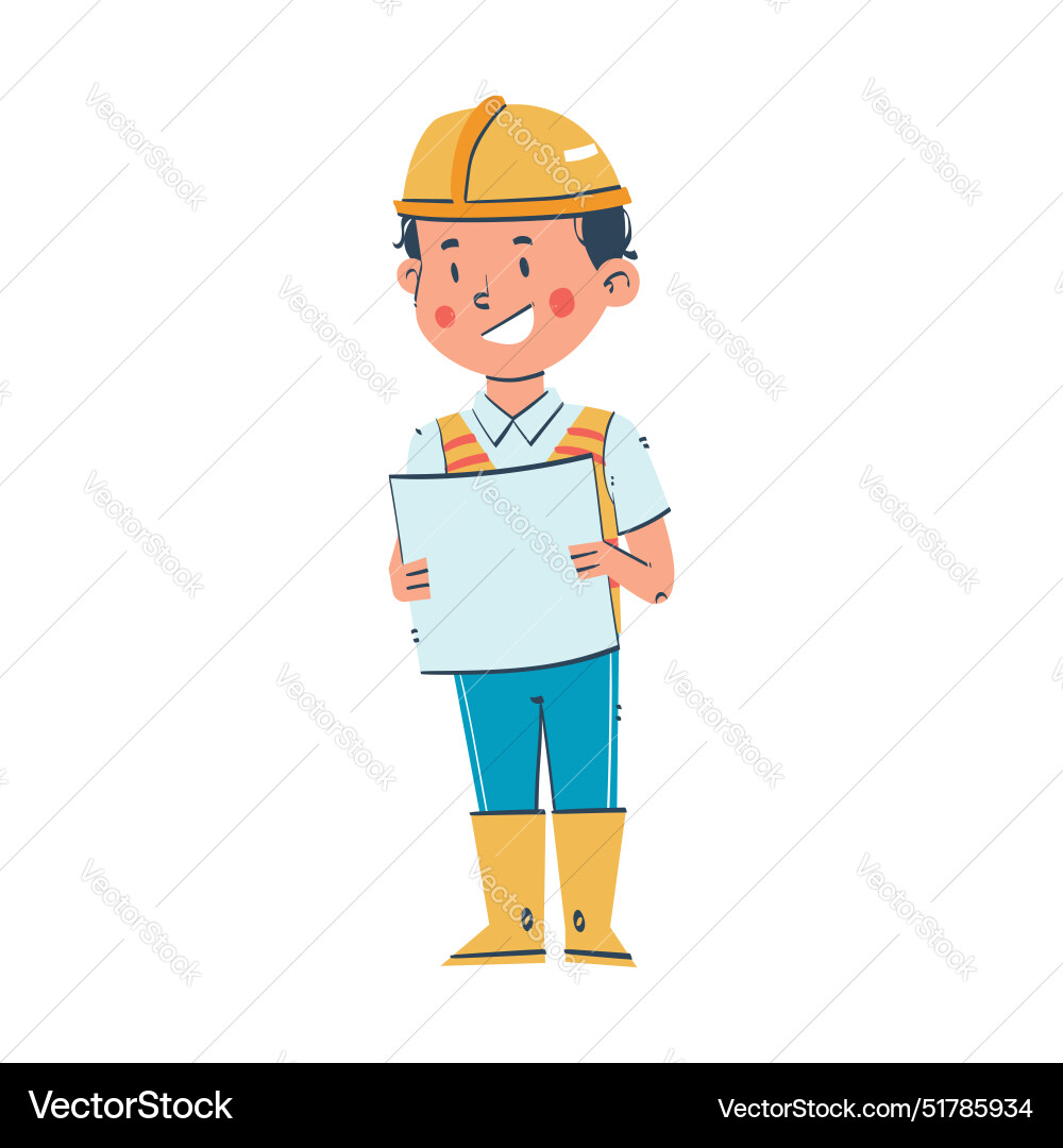 An architect holding a blueprint emphasizing Vector Image