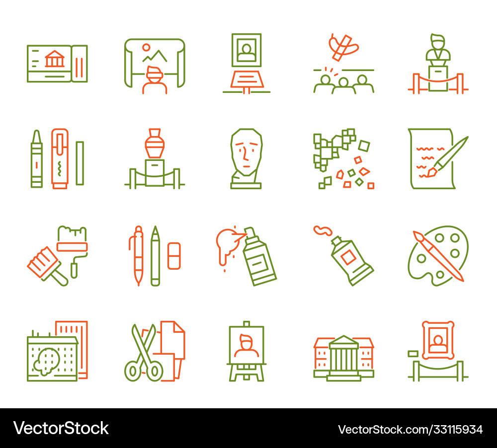 Art color linear icon set editable stroke Art color linear icon set editable stroke vector image