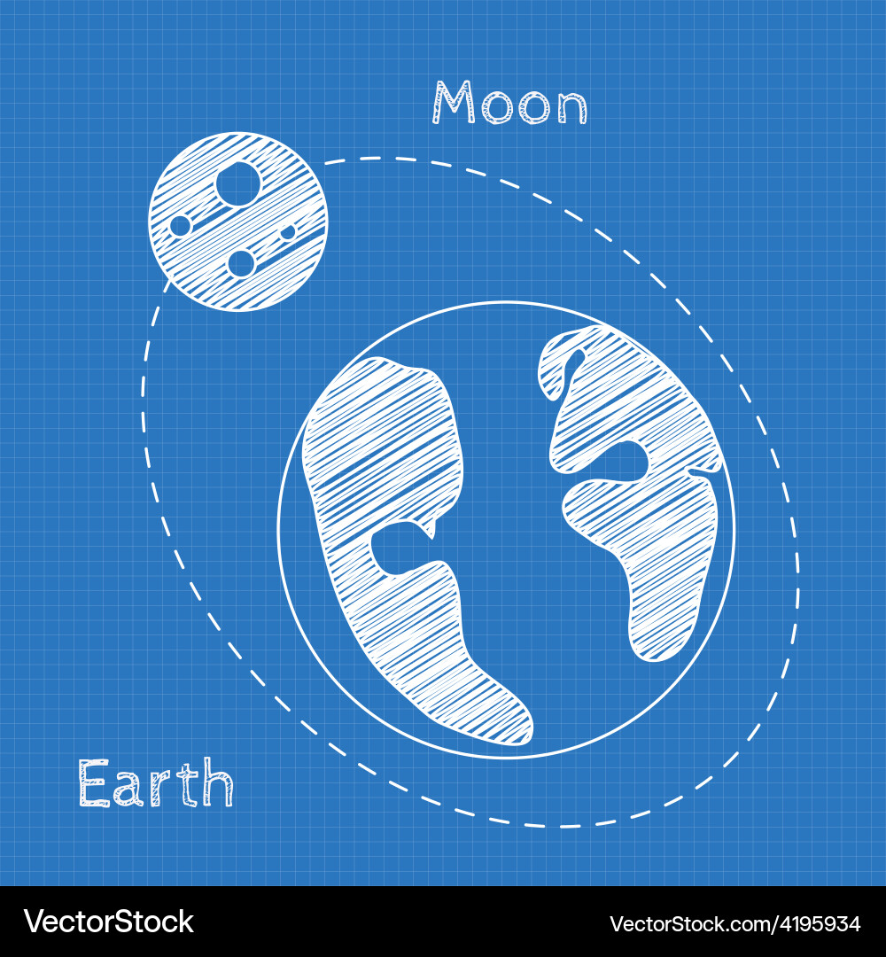 Earth and moon blueprint grid background graphing vector image