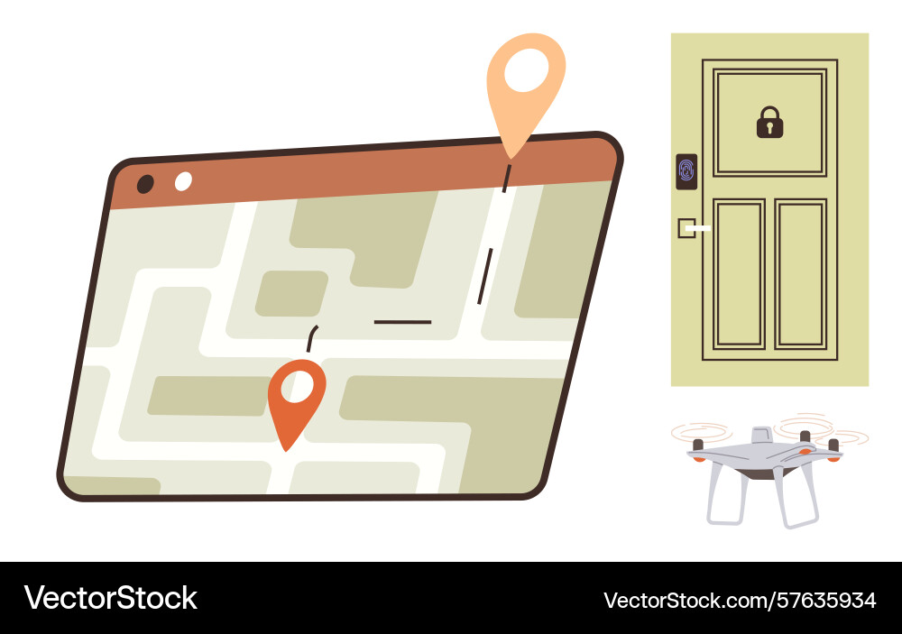 Gps navigation with drone delivery and secure vector image
