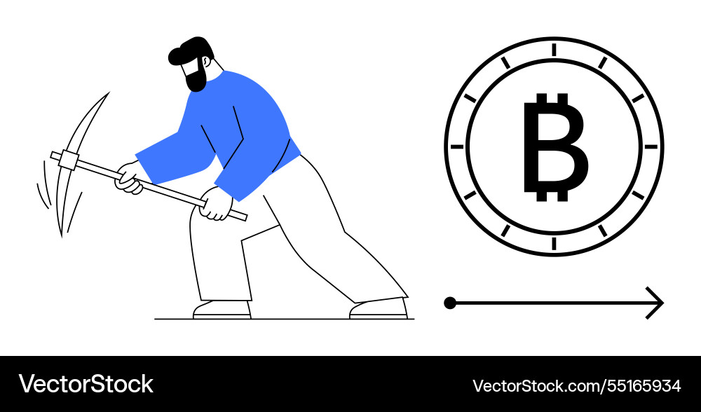 Man mining bitcoin with pickaxe Man mining bitcoin with pickaxe vector image