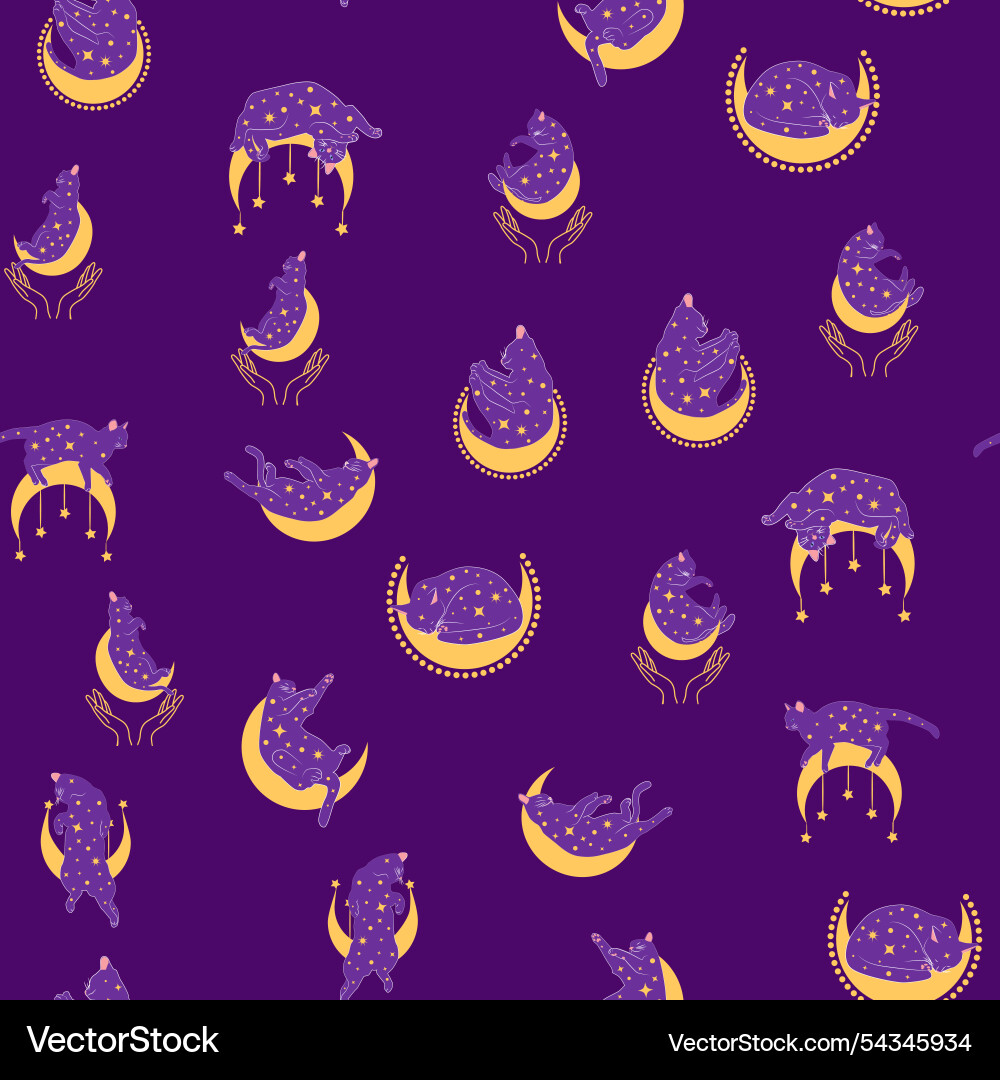 Mystical seamless pattern of cats in boho style Mystical seamless pattern of cats in boho style vector image