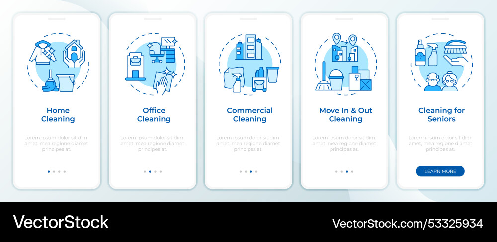 Professional cleaning blue onboarding mobile app Professional cleaning blue onboarding mobile app vector image