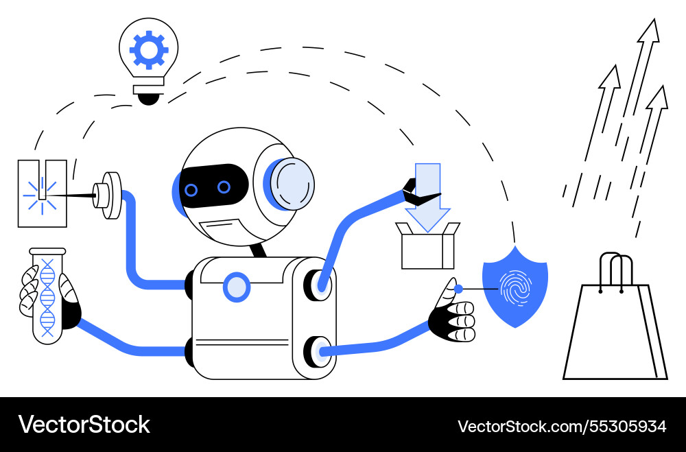 Robot performing multiple tasks including dna Robot performing multiple tasks including dna vector image