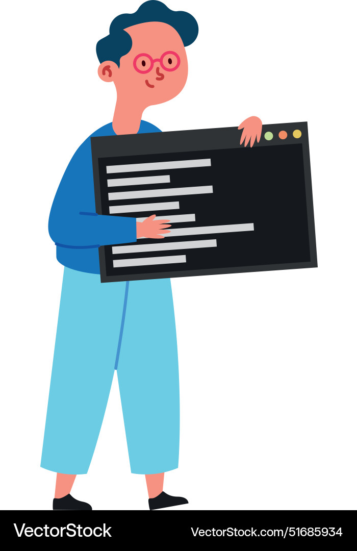 Young programmer at working project vector image