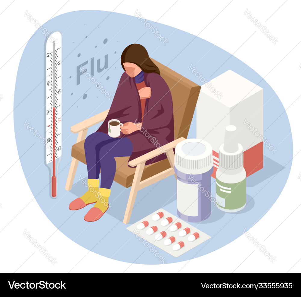 A sick upset woman with cup tea sitting vector image