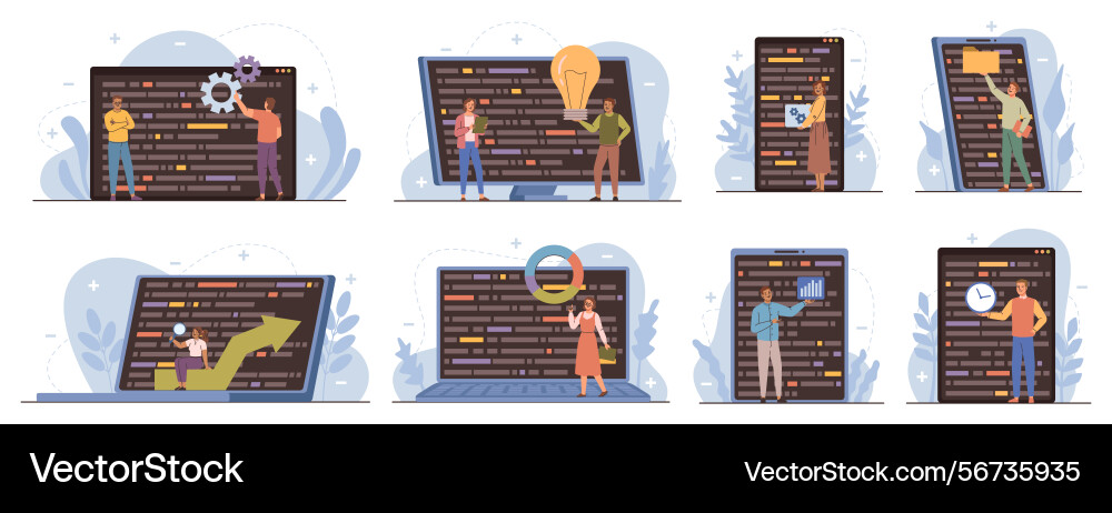 Coding Programmierer und große Geräte Coding Programmierer und große Geräte vektorbild