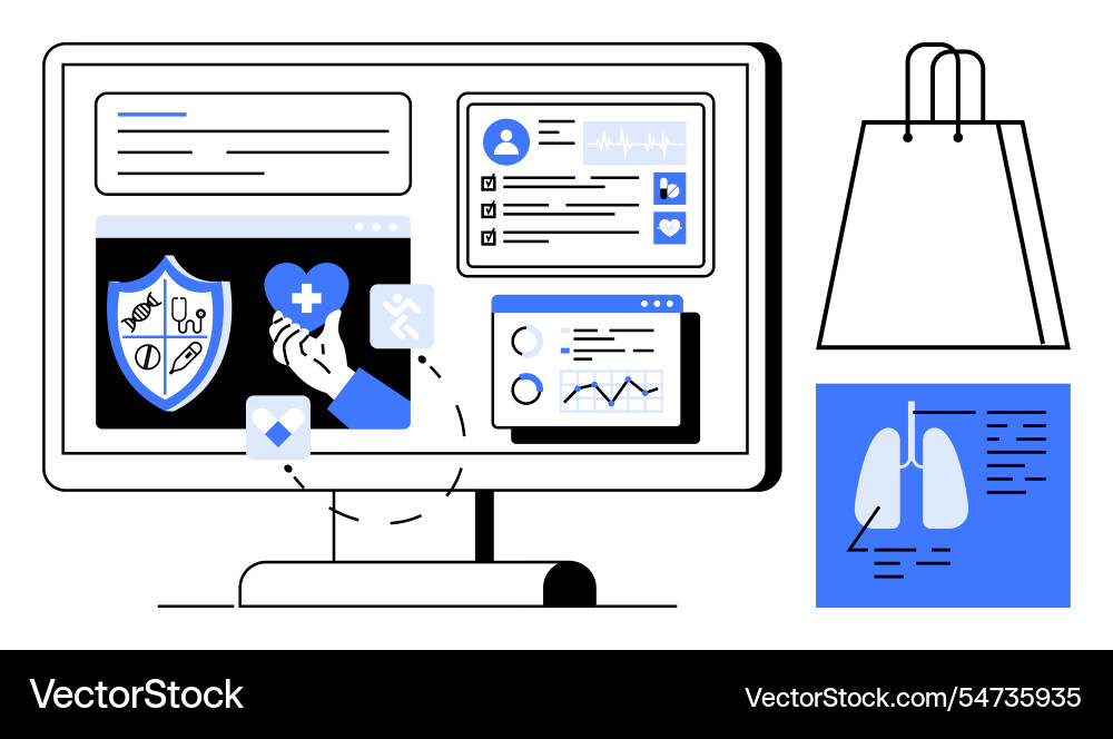 Digital health services displayed on computer Digital health services displayed on computer Vector Image