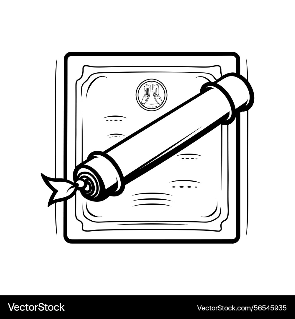 Diploma and scroll in line art with emblem Vector Image