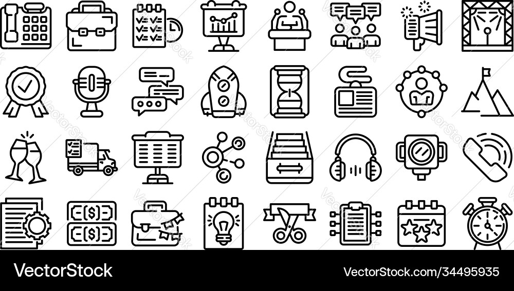 Event management icons set outline style Event management icons set outline style vector image