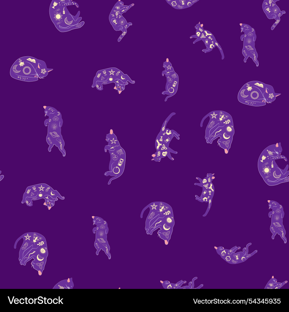 Mystical seamless pattern of cats in boho style Mystical seamless pattern of cats in boho style vector image
