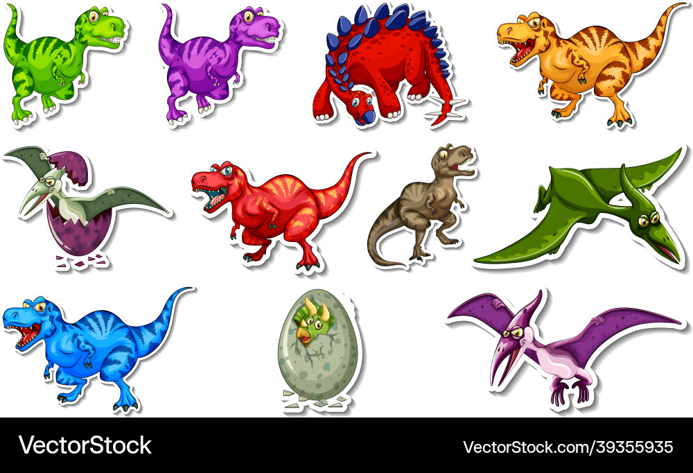 Sticker set with different types of dinosaurs vector image