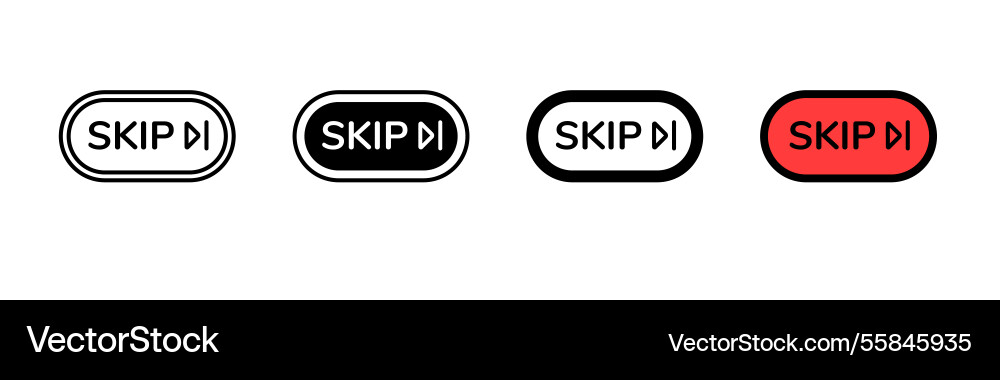 Various styles of skip button icons showcasing vector image