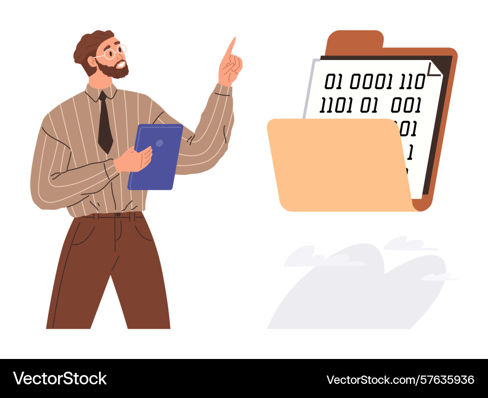 Business professional presenting data with binary Business professional presenting data with binary vector image