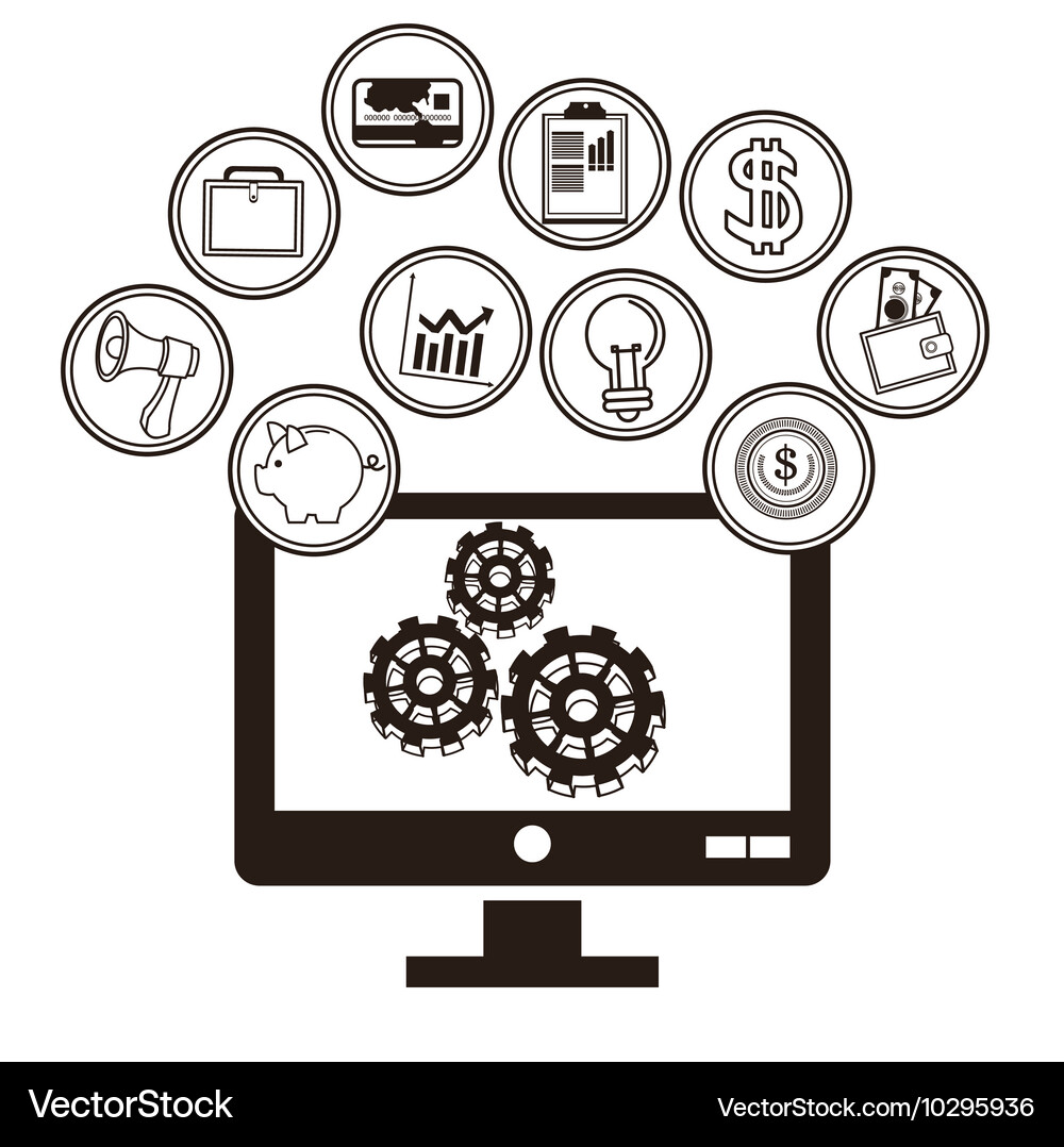 Computer technology sketch icon set Vector Image