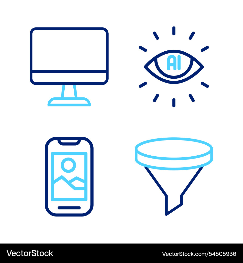 Set line funnel or filter mobile phone artificial Set line funnel or filter mobile phone artificial vector image