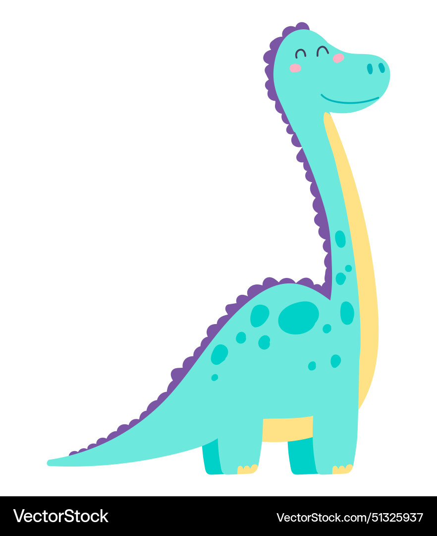 Cute dinosaur with long neck in flat design happy Vector Image