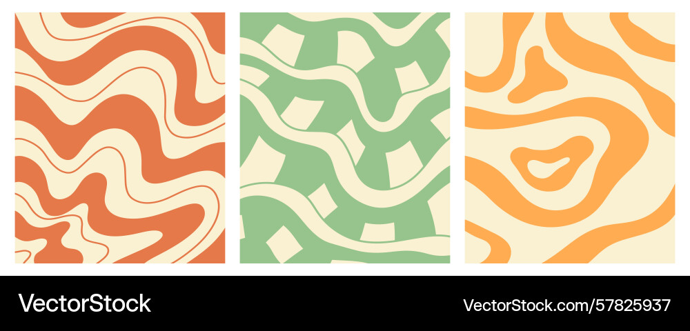 Distorted wavy retro patterns background set vector image